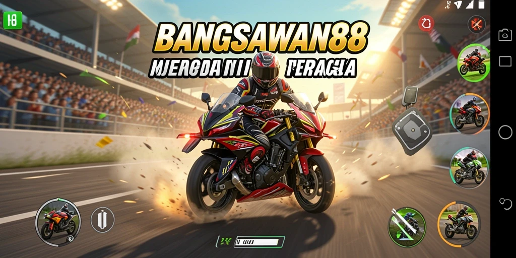Screenshot utama BANGSAWAN88 menampilkan aksi balapan motor yang mendebarkan.