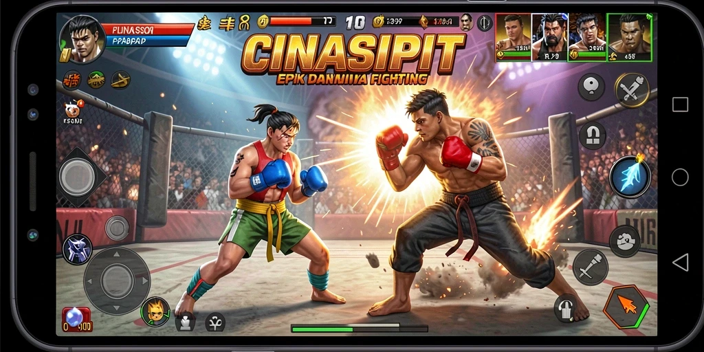 Screenshot gameplay CINASIPIT menampilkan aksi pertarungan yang intens.