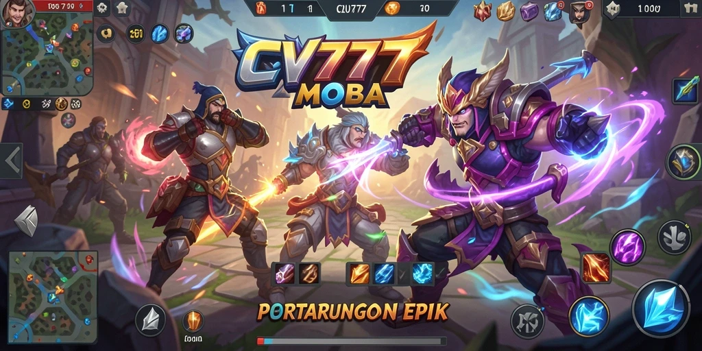 Screenshot gameplay CV777 yang menampilkan aksi seru dalam pertarungan MOBA.