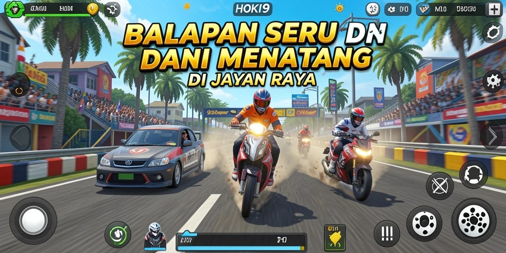 Screenshot menampilkan aksi balapan seru dari HOKI9 dengan mobil berkecepatan tinggi.