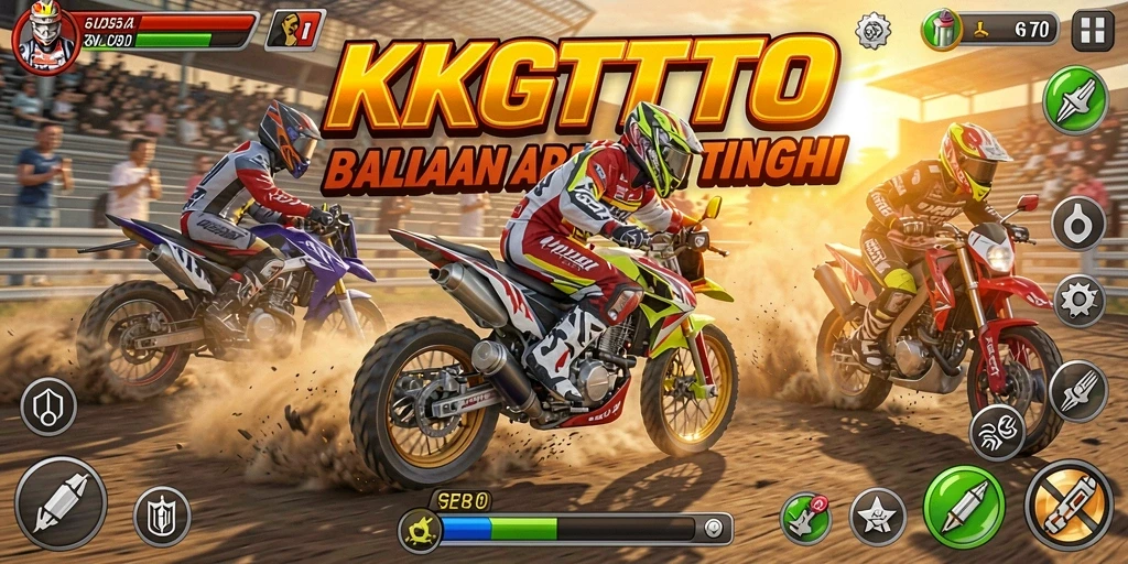 Screenshot KPKTOTO menampilkan balapan motor dengan latar belakang yang dinamis dan grafis realistis.