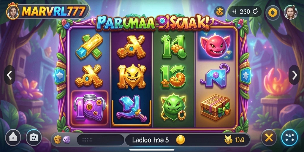 Tampilan gameplay Slot MARVRL77 dengan grafis menarik dan fitur bonus.
