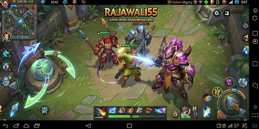 Screenshot gameplay RAJAWALI55 yang menunjukkan pertarungan seru antar karakter.